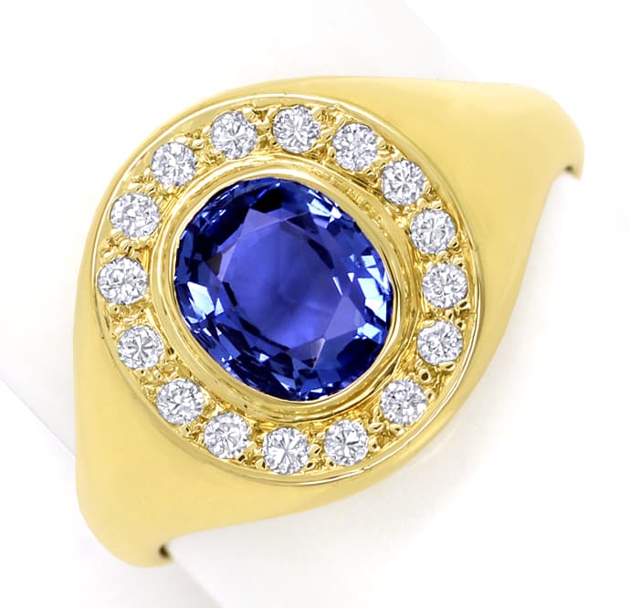 Foto 2 - Goldring 2ct blauer Spitzen Saphir lupenreine Diamanten, S1506