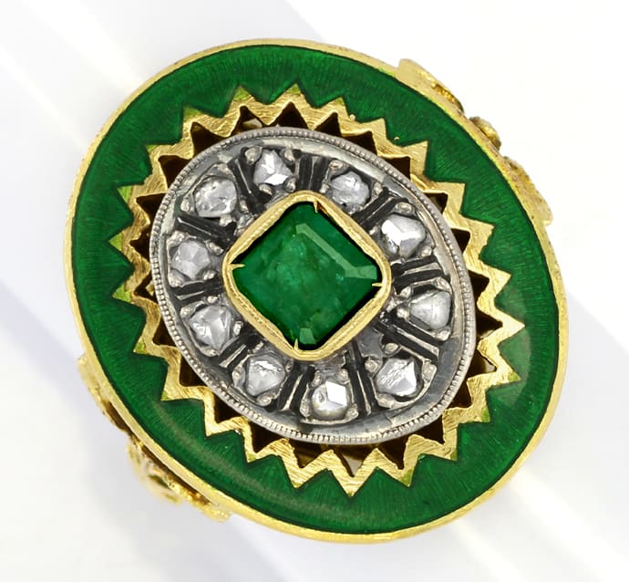 Foto 2 - Prächtiger Diamanten Smaragd Ring mit Emaille, S5106