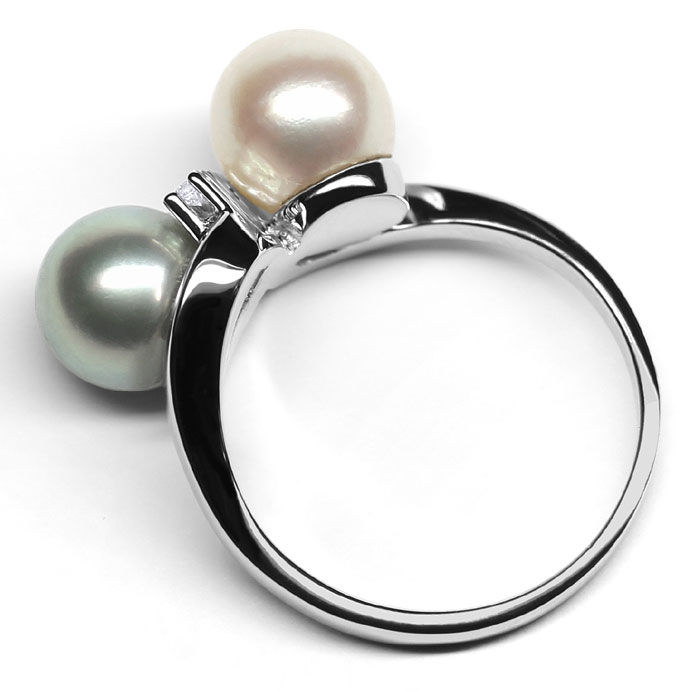 Foto 3 - Ring mit Perlen, Weiß und Silbern, Lupenreine Diamanten, S9117