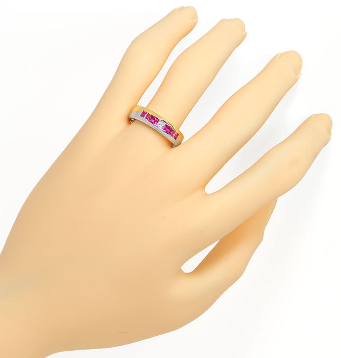 Foto 4 - Halbmemory Ring mit Diamant und Rubinen im Princess Cut, S9512